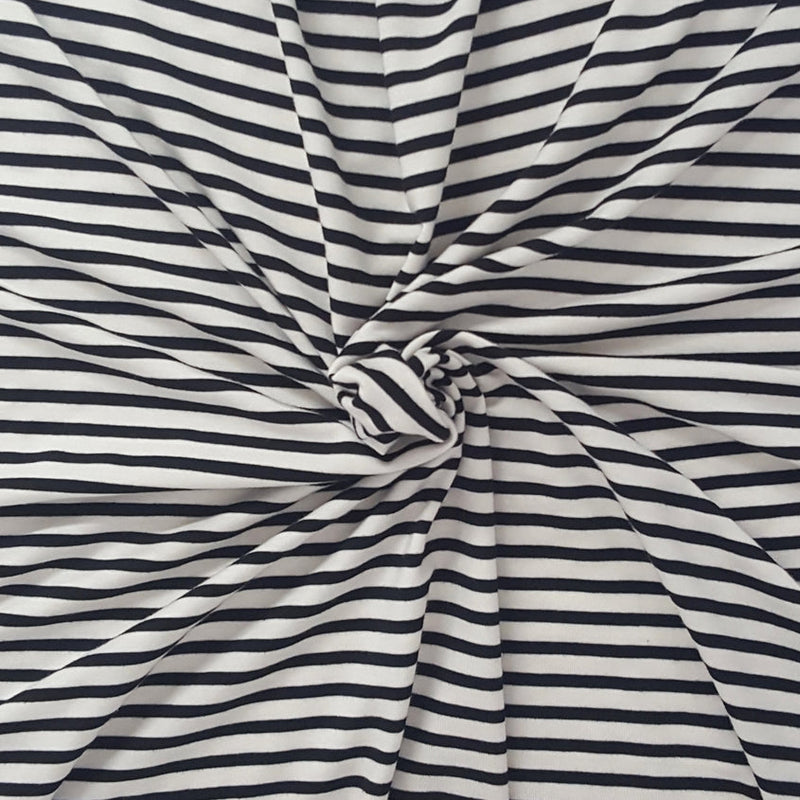 1 Yard Stripe Black Off White Tencel Spandex Jersey Soft Stretch Knit