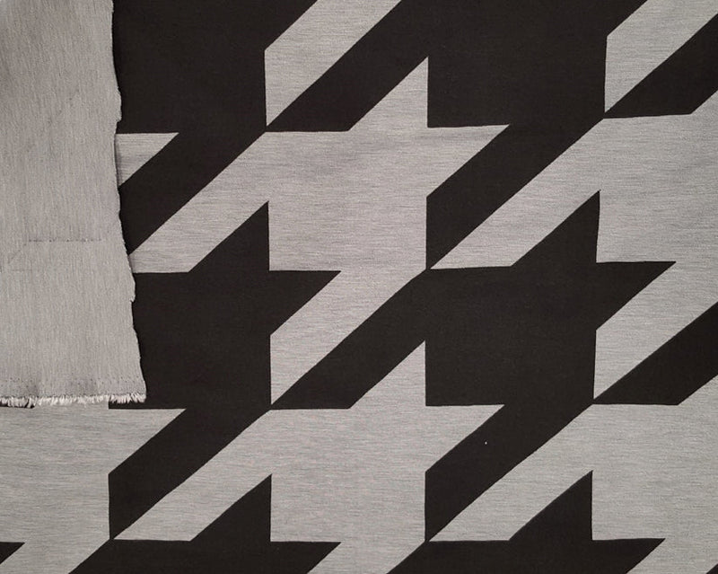 1 Yard Black Gray Houndstooth Ponte De Roma Knit Viscose Rayon Spandex Fabric Stretchy Durable