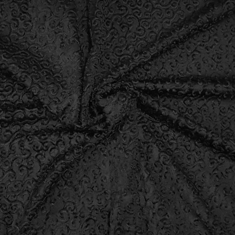 1 Yard Black Swirls Stretch Velvet Jacquard Textured Luxe Fabric