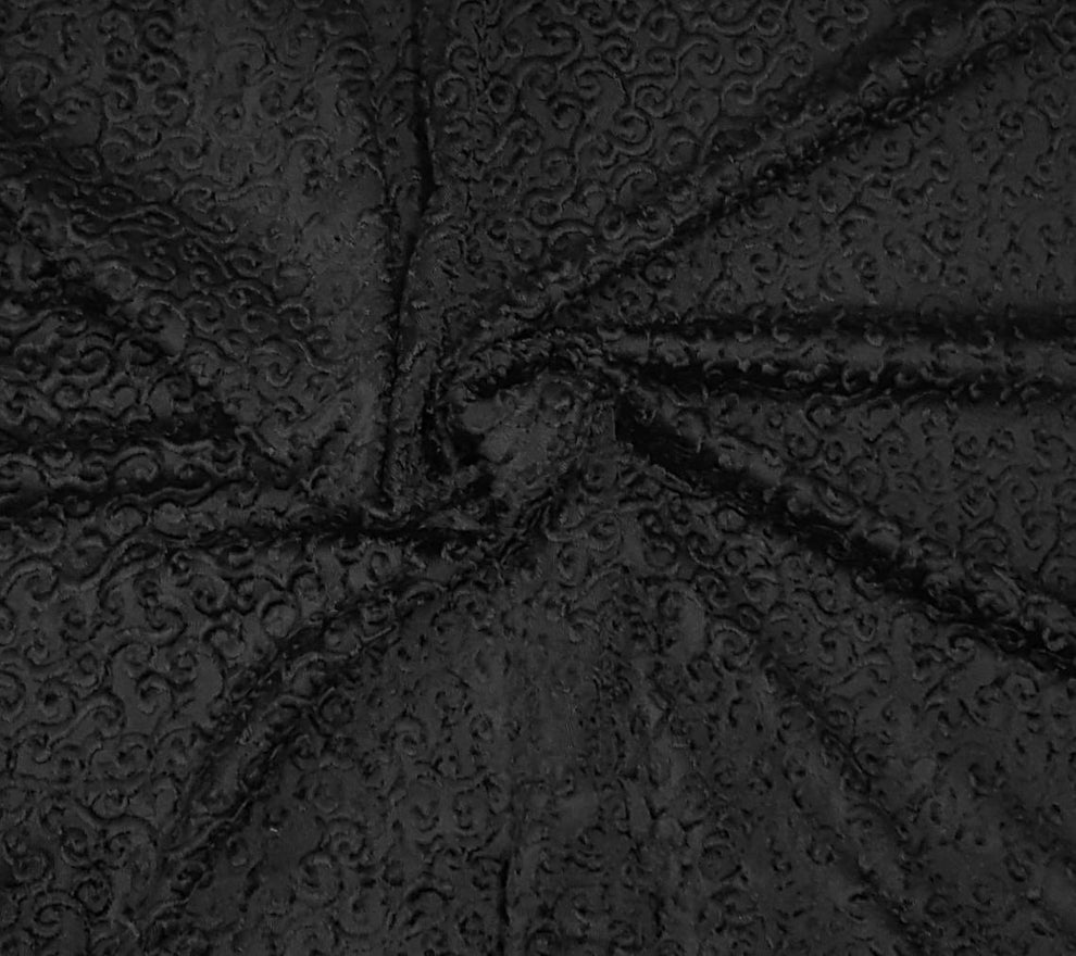 1 Yard Black Swirls Stretch Velvet Jacquard Textured Luxe Fabric