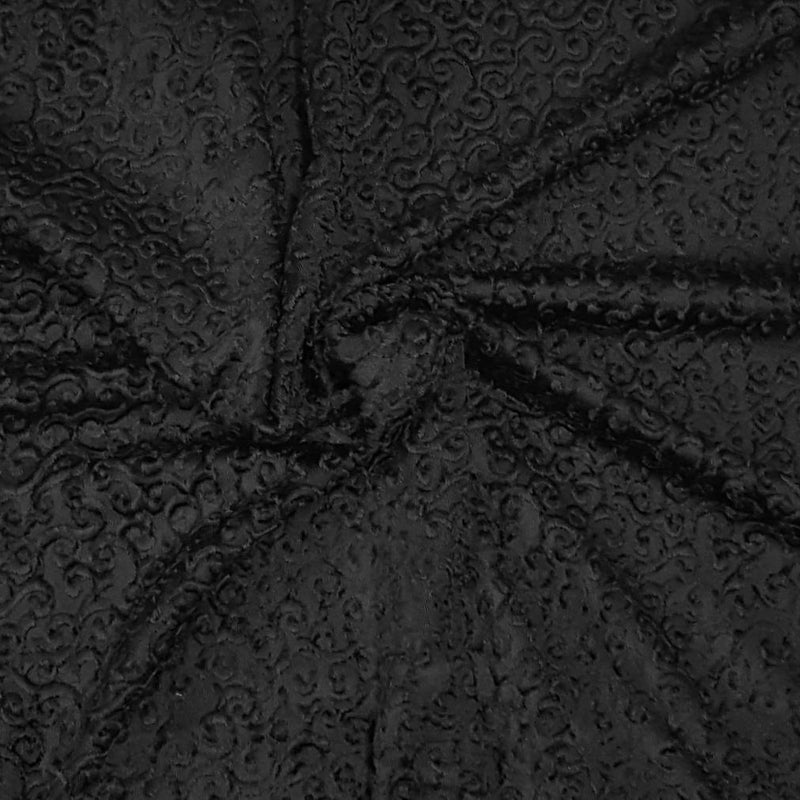 Stretch Velvet Jacquard Black Swirls