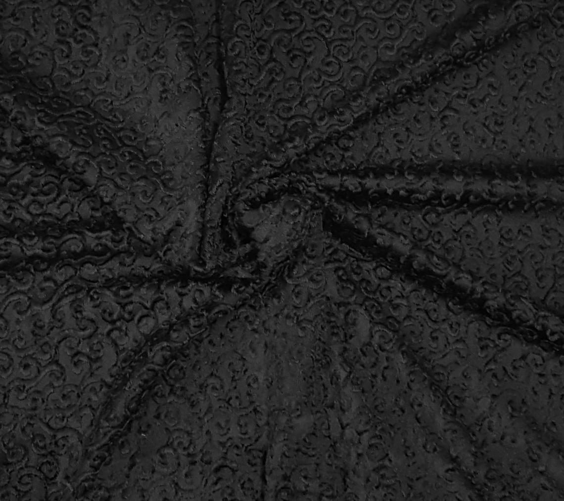 Stretch Velvet Jacquard Black Swirls