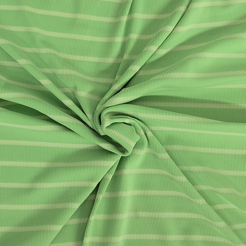 1 Yard Green Stripe 1x1 Rib Knit Nylon Spandex Stretch Fabric for Cuffs Collars