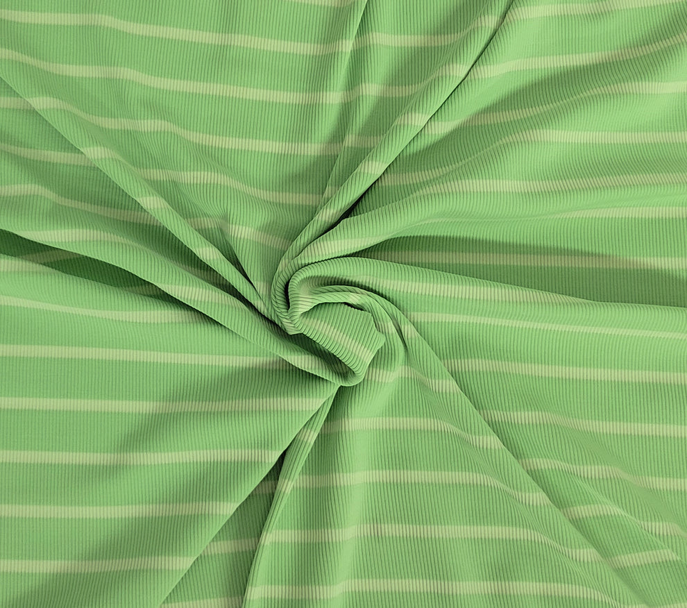 1 Yard Green Stripe 1x1 Rib Knit Nylon Spandex Stretch Fabric for Cuffs Collars
