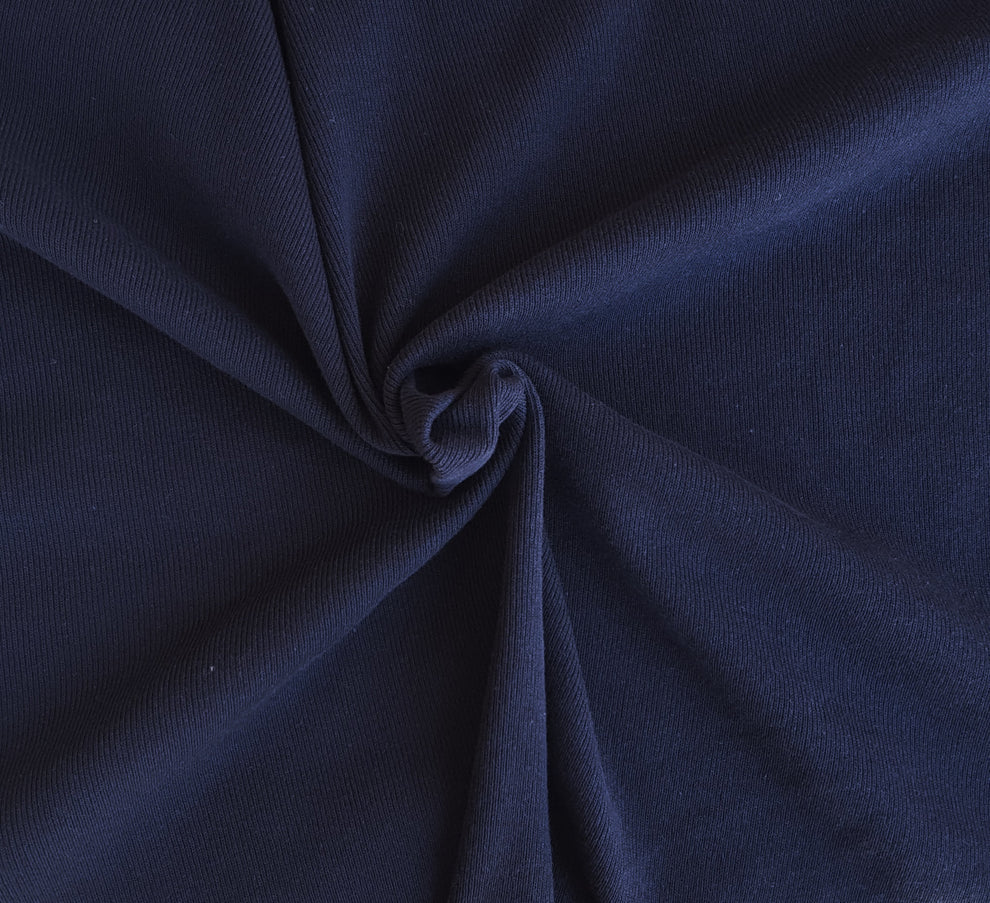 1 Yard Navy Recycled Cotton Poly 1x1 Rib Knit Fabric Soft Stretch Sweatshirt Material for Cuffs, Collars & Casualwear