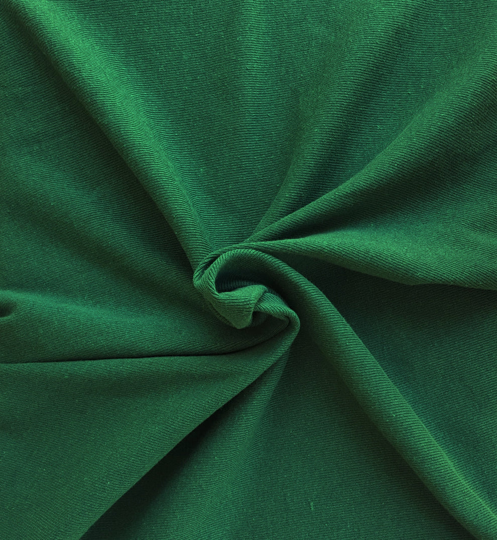 1 Yard Kelly Green Recycled Cotton Poly 1x1 Rib Knit Fabric Eco Stretch Sweatshirt Cuffing for Collars, Waistbands, and Trim