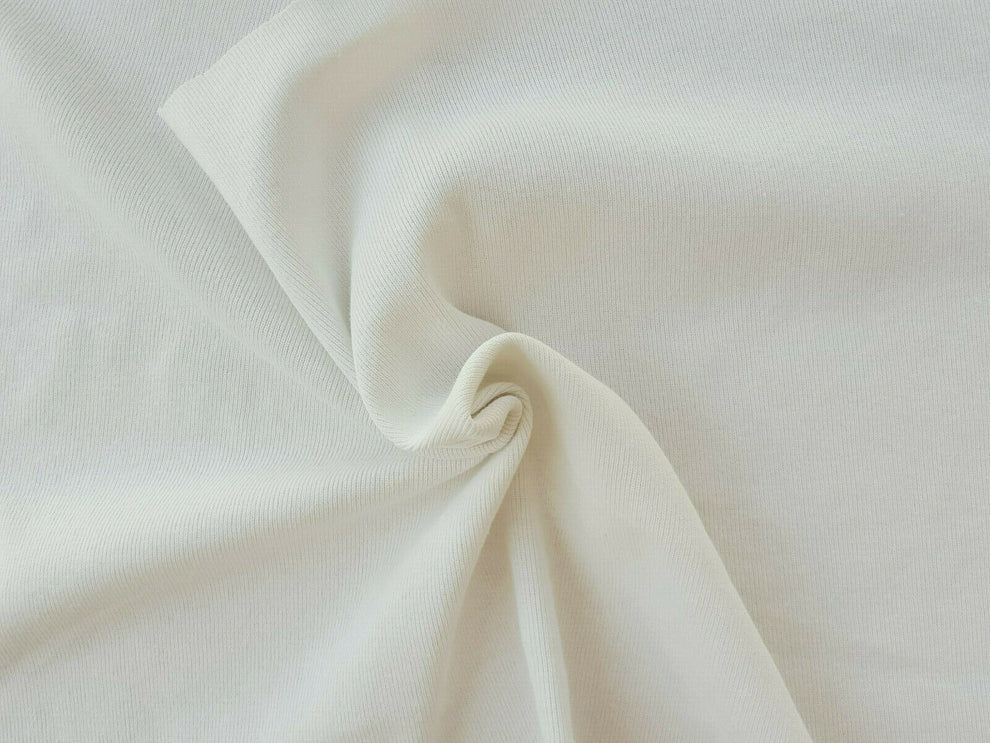1 Yard Off White Recycled Cotton Poly 1x1 Rib Knit Fabric Eco Friendly Stretch Sweatshirt Trim