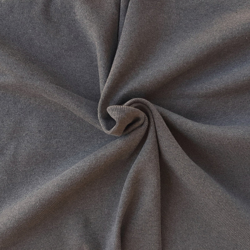 1 Yard Gray Recycled Cotton Polyester 1x1 Rib Knit Fabric 70 Inches Wide