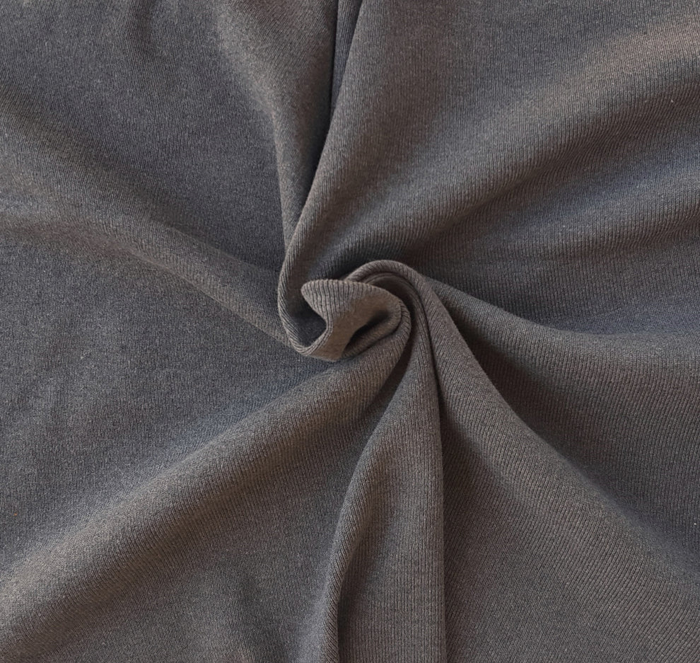 1 Yard Gray Recycled Cotton Poly Rib Knit Fabric for Sweatshirts and Cuffs 1x1 Stretch