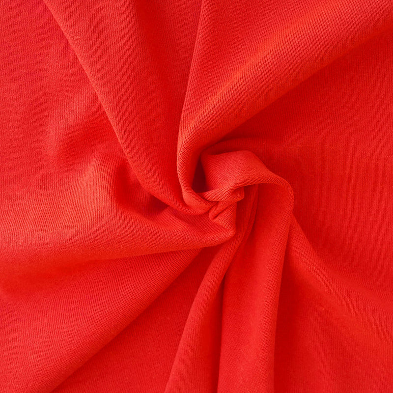 1 Yard Bright Orange Recycled Cotton Poly 1x1 Sweatshirt Rib Knit Fabric 64 Inches Wide