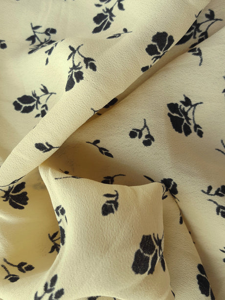 Rayon Crepe Ivory Black Floral Print