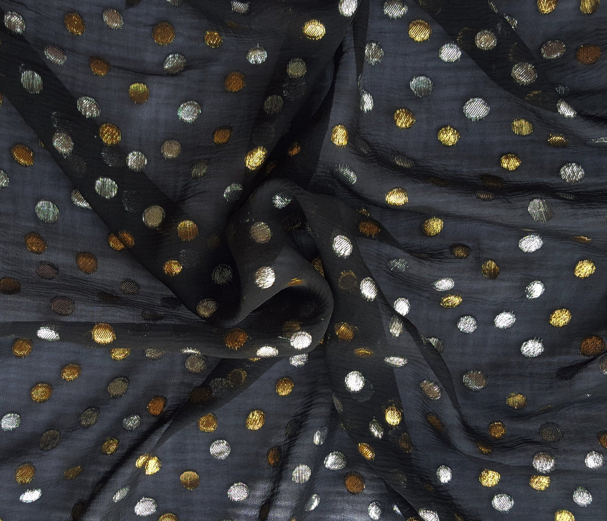 Silk Black Gold Silver Dots