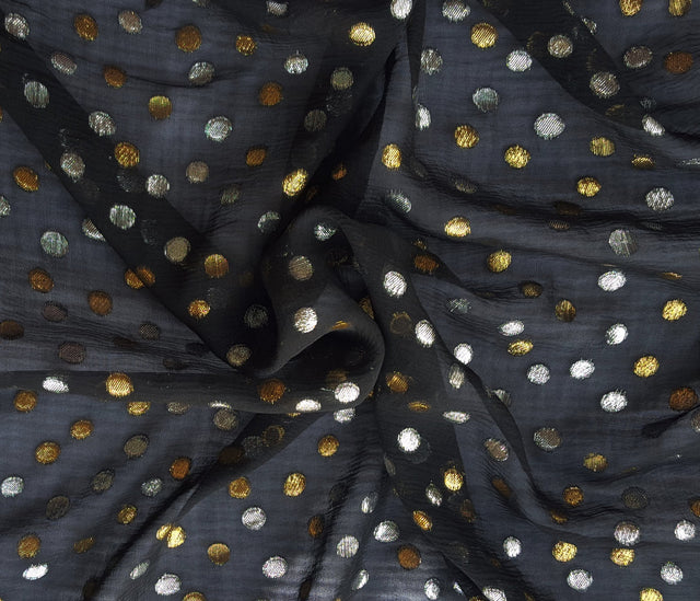 Silk Black Gold Silver Dots