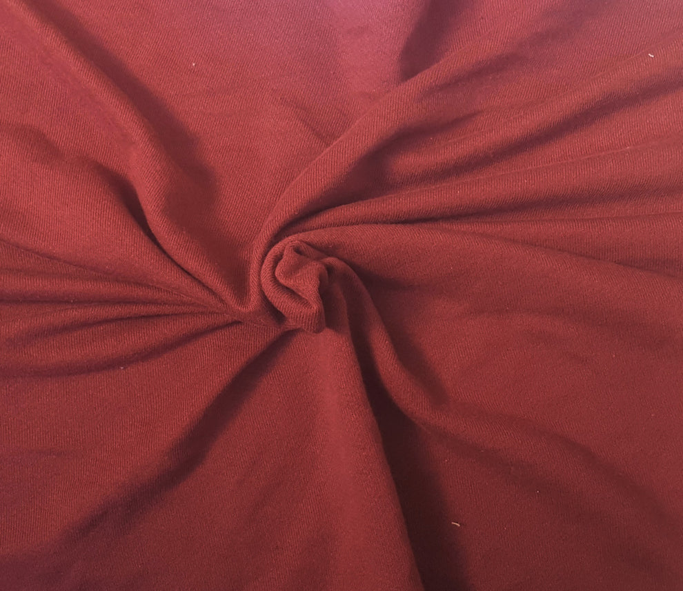 1 Yard Maroon Cotton Blend French Terry Knit Fabric Cozy Soft Loop Back Stretch