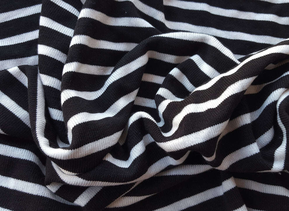 1 Yard Black White Stripe Tencel Spandex Sweater Knit Fabric for Tops, Cardigans, Dresses, and More