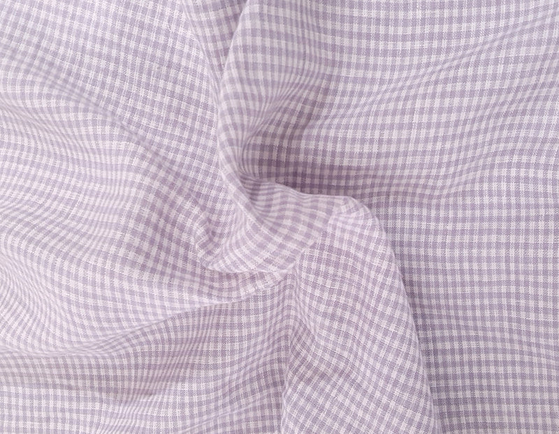 1 Yard Lavender White Small Gingham Woven Linen Fabric Yarn Dye 57 Inch Width