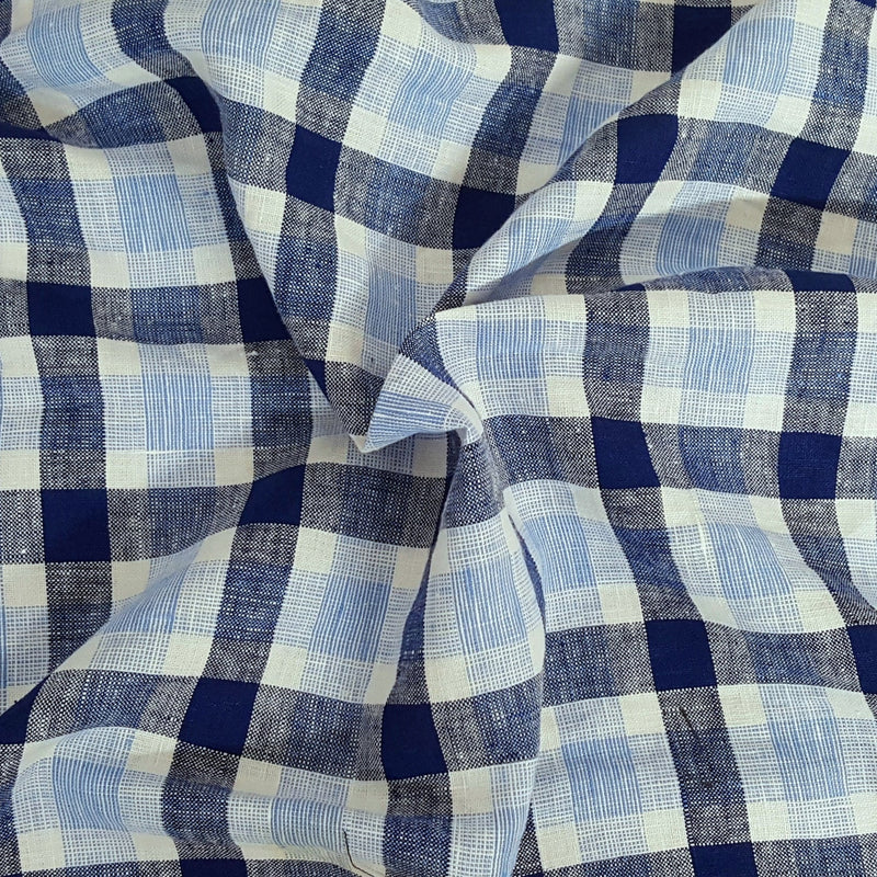 Linen Gingham Blue White Fabric