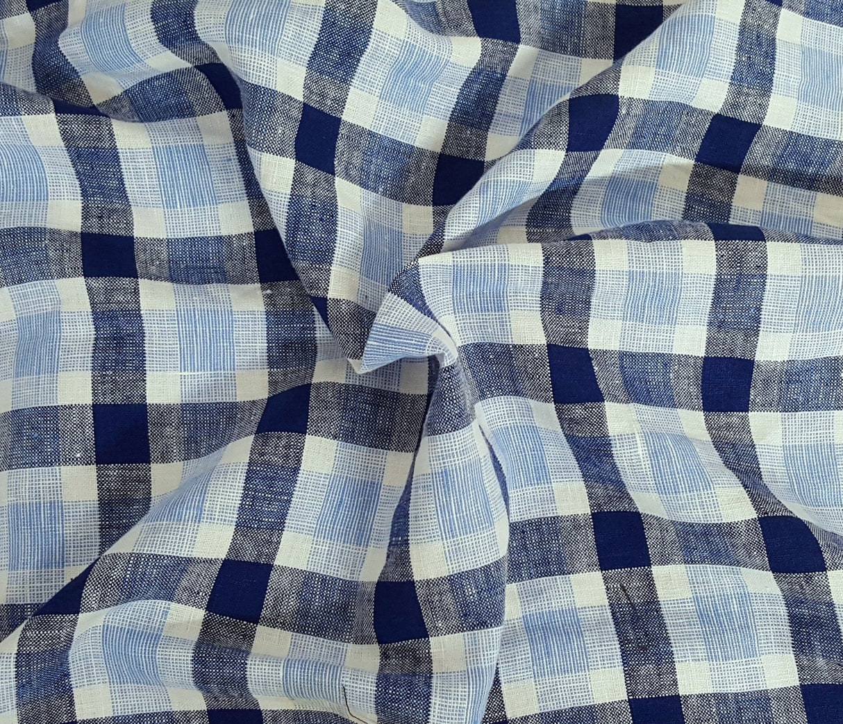 Linen Gingham Blue White Fabric