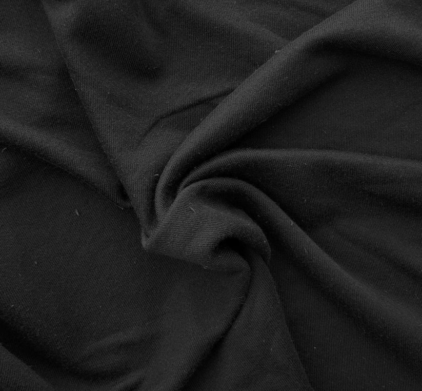 1 Yard Black French Terry Knit Fabric Cotton Blend 4 Way Stretch for Hoodies Pants