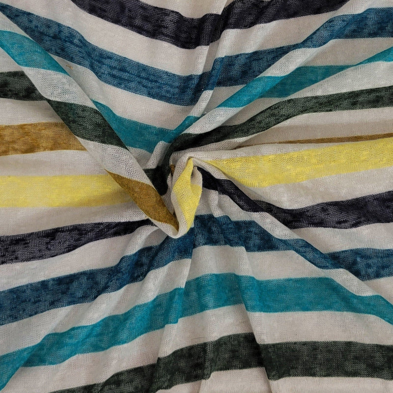 Polyester Jersey Knit Blue Yellow White Stripes