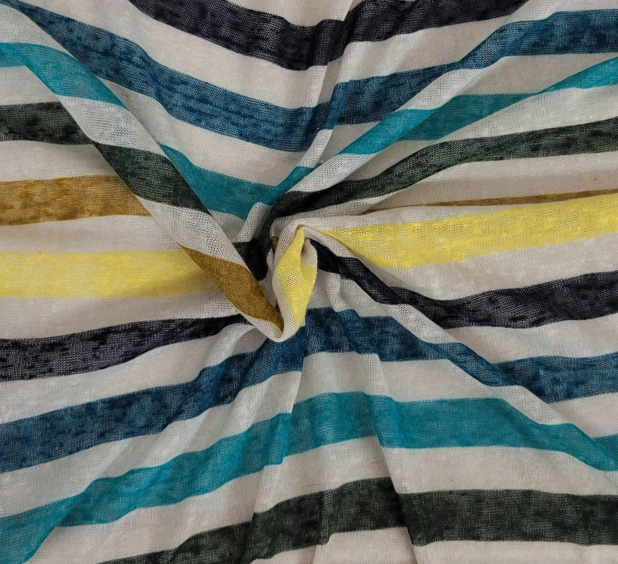 Polyester Jersey Knit Blue Yellow White Stripes