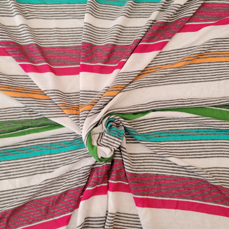 1 Yard Multicolor Stripes Print Cotton Jersey Knit Fabric 60 Inches Wide