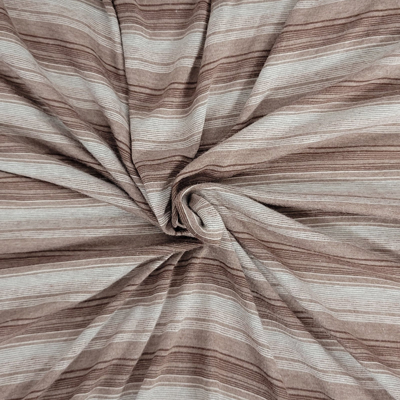 Polyester Jersey Knit Lt Brown Off White Stripes