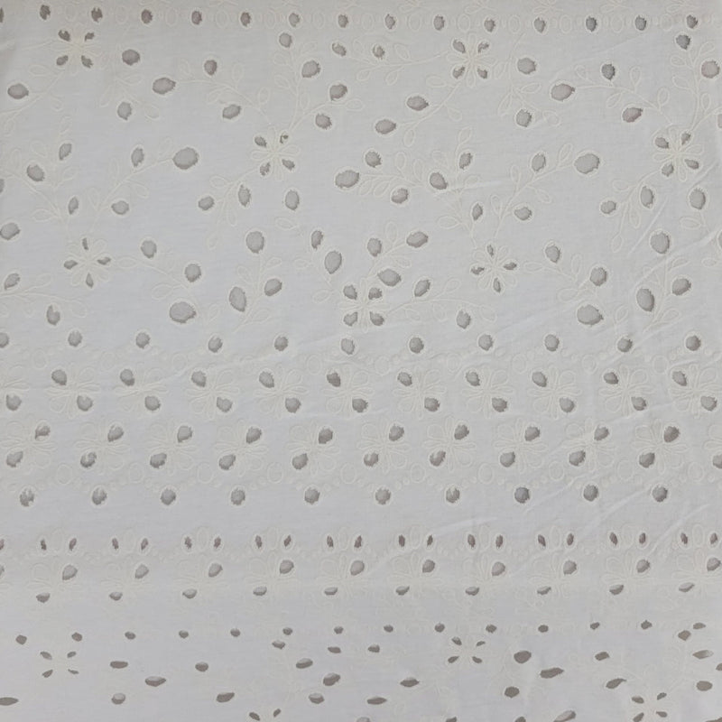 1 Yard White Cotton Eyelet Flower Design Jersey Knit Fabric Lightweight and Breathable
