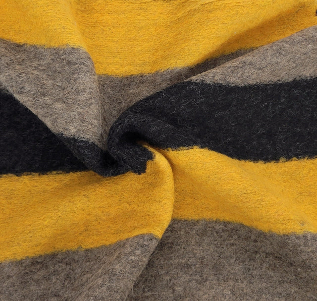 Wool Sweater Knit Mustard Mocha Black Stripes