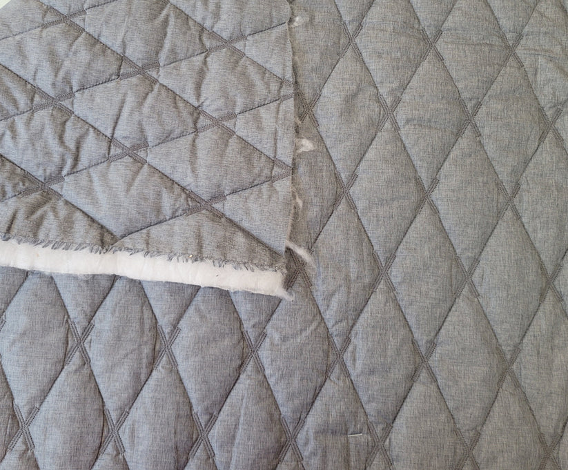 1 Yard Gray Nylon Double Sided Quilted Fabric with Polyester Filling