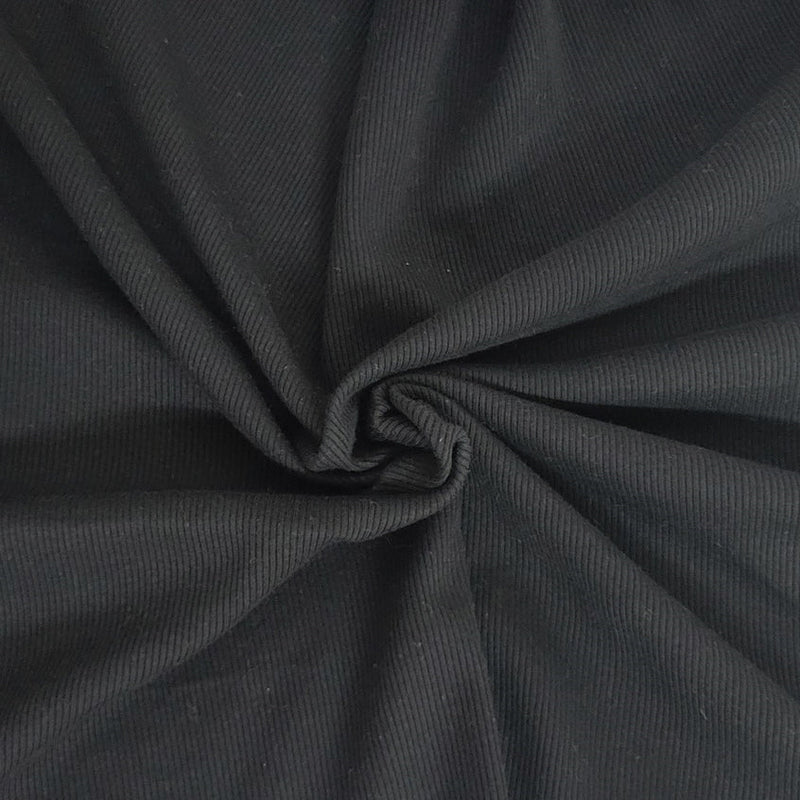 1 Yard Black 100% Organic Cotton 2x2 Rib Knit Fabric Soft Durable Stretchy Material