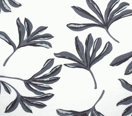 Linen White Gray Leaves Print Fabric