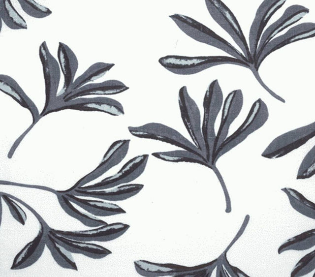 Linen White Gray Leaves Print Fabric