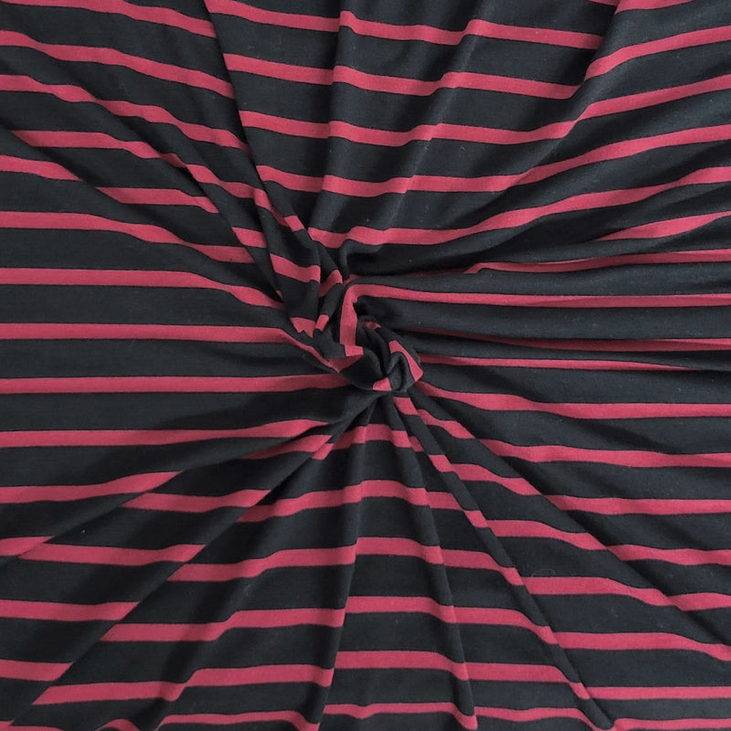 Stripe Modal Viscose Spandex Jersey Burgundy Black