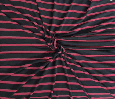 Stripe Modal Viscose Spandex Jersey Burgundy Black