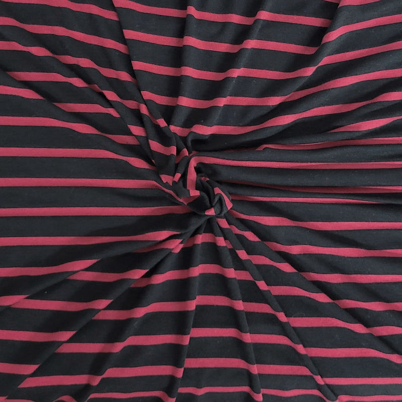 1 Yard Burgundy Black Stripe Stretch Knit Fabric for Dresses, Tops, and Loungewear