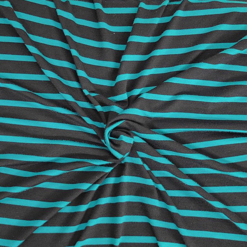 1 Yard Teal Black Stripe Viscose Spandex Print Jersey Fabric Soft Stretch Knit Material For Clothing And DIY Fashion Projects