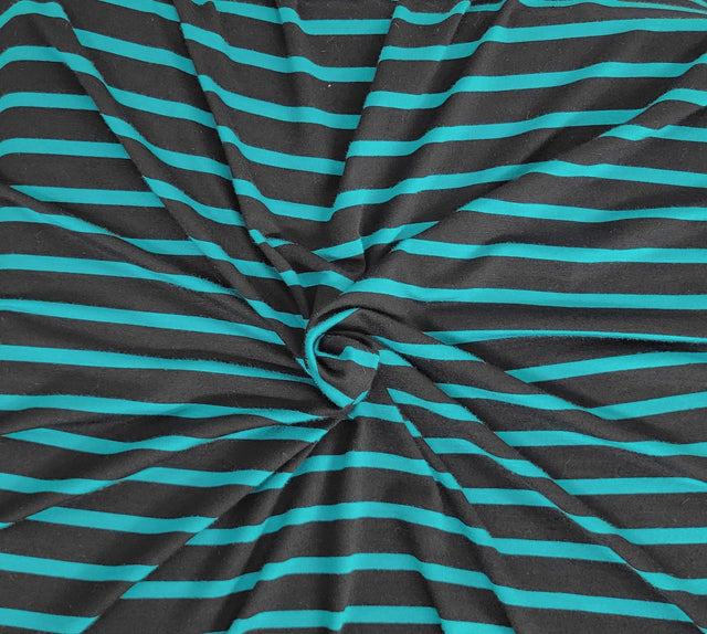 Striped Viscose Spandex Jersey Teal Black