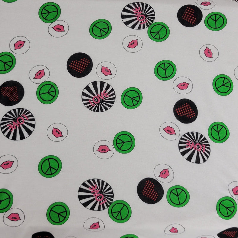 1 Yard Peace Love Heart Print Modal Spandex Jersey Fabric Soft Stretch Knit for Fashion & Casualwear