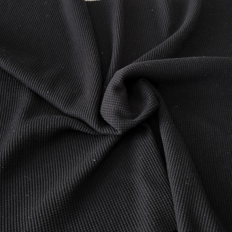 1 Yard Black Stretch Cotton Blend Thermal Knit Fabric for Loungewear, Tops, and Warm Pajamas