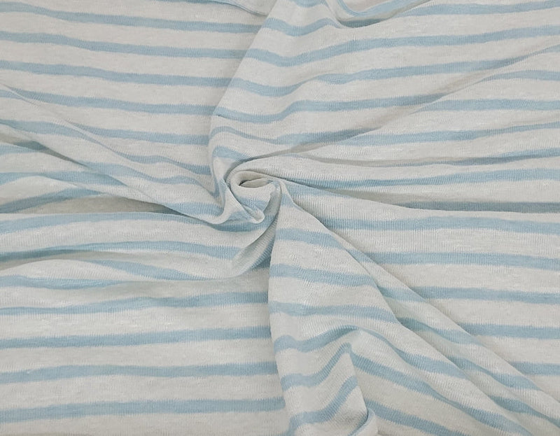 1 Yard Yarn Dye Stripe White Light Blue Linen Jersey Knit Fabric 70 Inch Width
