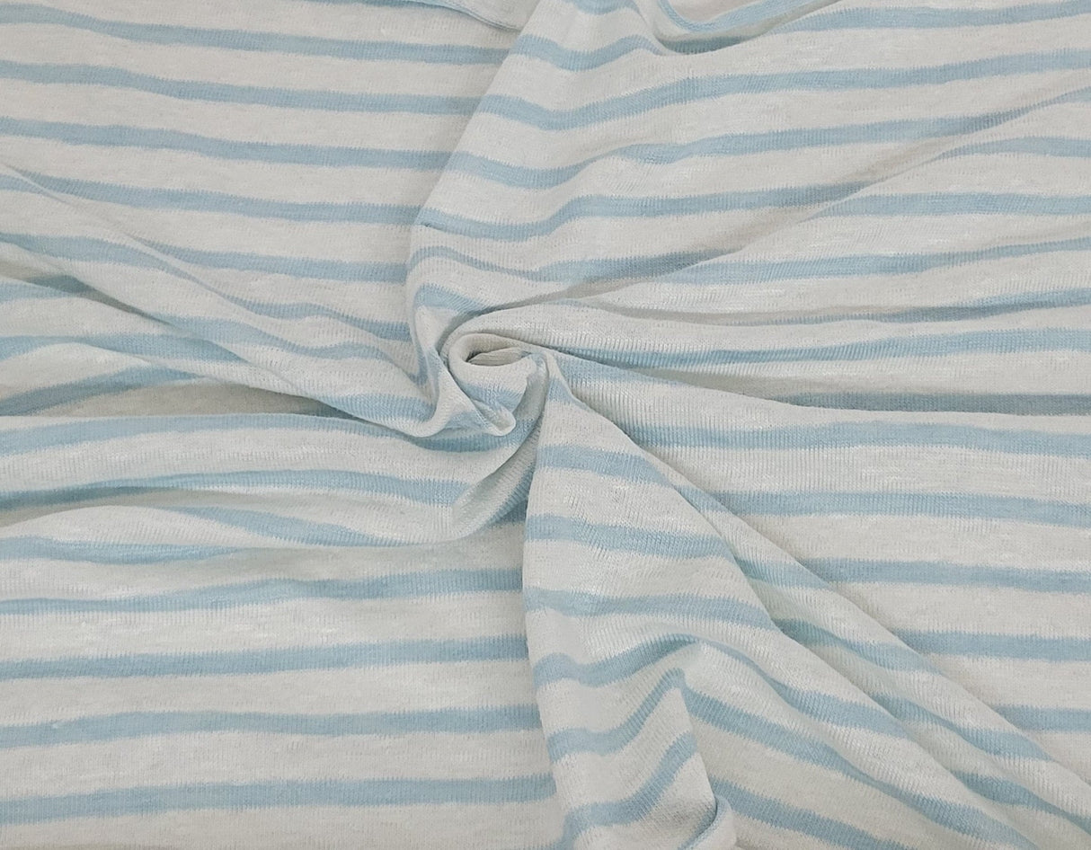 Linen Jersey White Light Blue Stripe