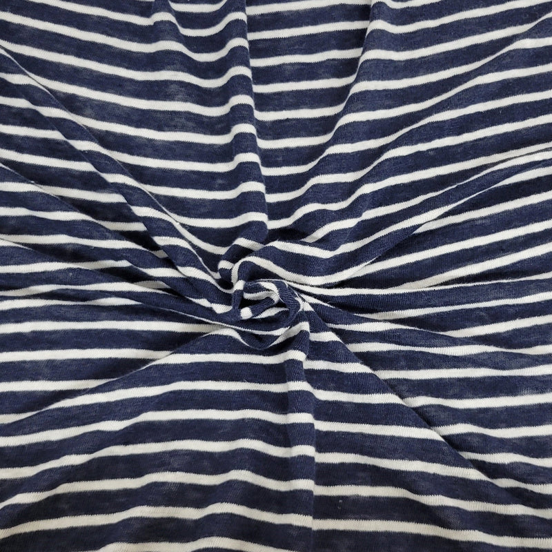 Linen Jersey Navy White Stripe