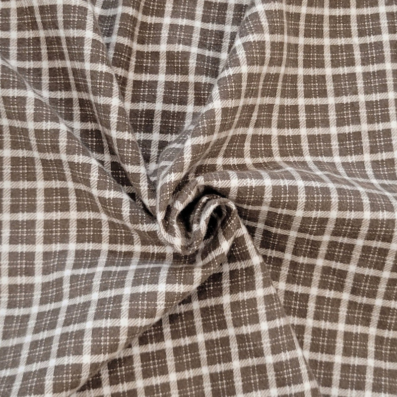 1 Yard Brown White Yarn Dye Cotton Flannel Check Fabric Soft Brushed Warm Woven