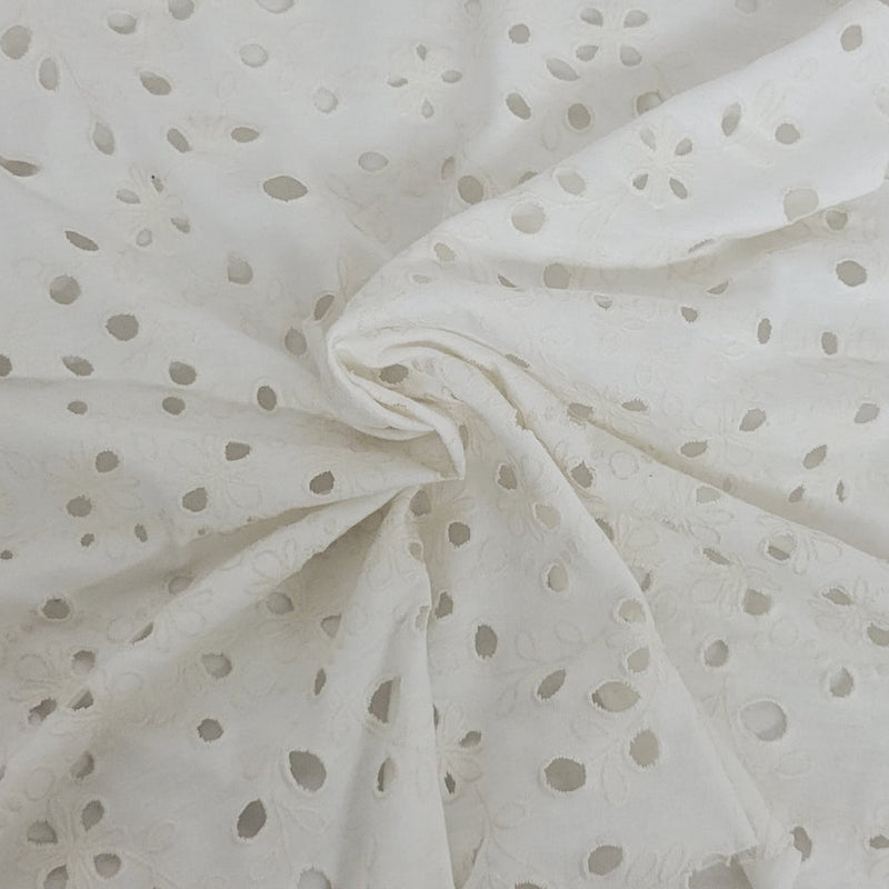 1 Yard White Eyelet Cotton Jersey Knit Fabric 150 GSM for Lightweight Tops, Babywear, and Sewing Projects