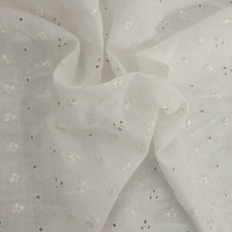 Linen Eyelet Embroidery Off White Fabric