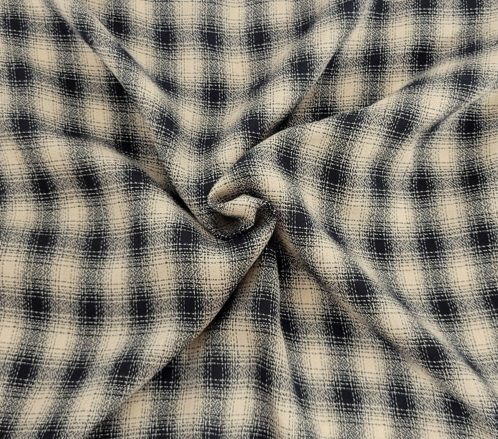 1 Yard Yarn Dye Plaid Rayon Blend Fabric Black Khaki For Shirts Dresses Fall Crafts DIY Sewing Projects