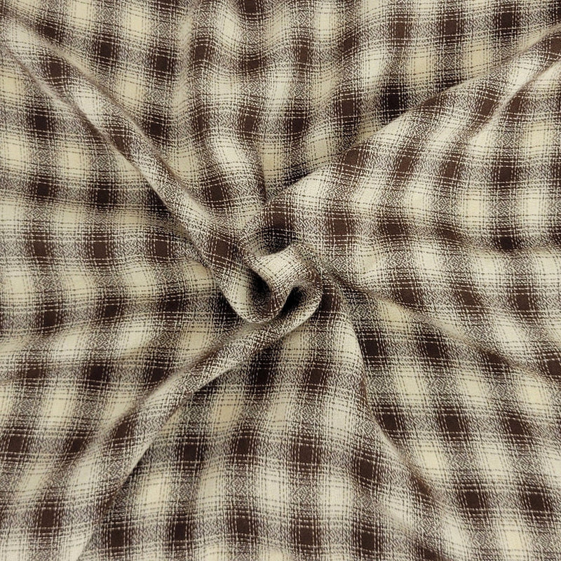 1 Yard Brown Khaki Yarn Dye Plaid Rayon Blend Fabric For Fall Clothing Shirts Dresses Craft Sewing Use