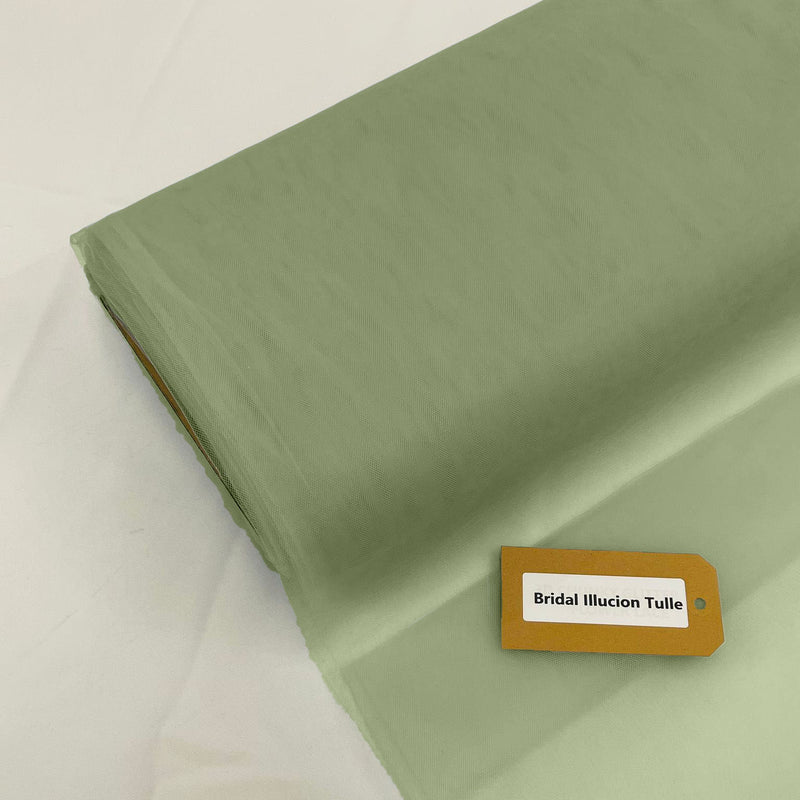 Bridal Illusion Tulle Polyester Fabric - Sage Green, 108" Width (1 Roll)