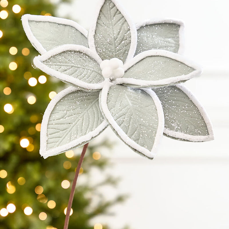 19" x 12" Grey & White Poinsettia Stem